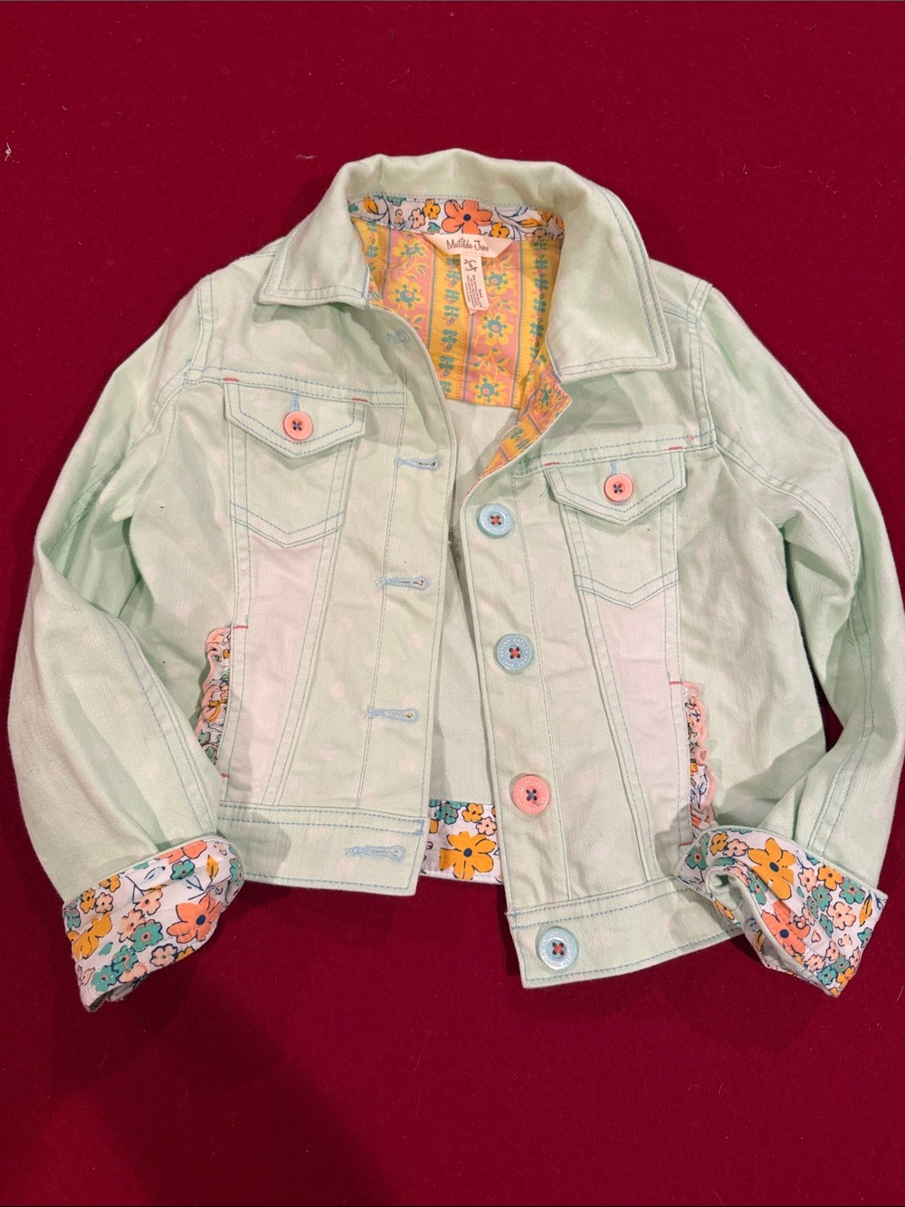 Matilda Jane Mint Denim Jacket with Floral Trim
